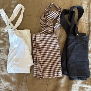 Reformation SET of Three Linen Tanks in White, Checkered, and Black